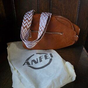 Sling Bag Faux Leather Crossbody Bags for Women with Adjustable Strap Brown